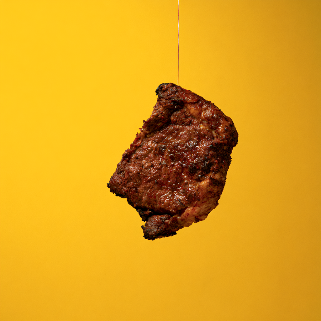 Studio shot of grilled meat on a yellow background