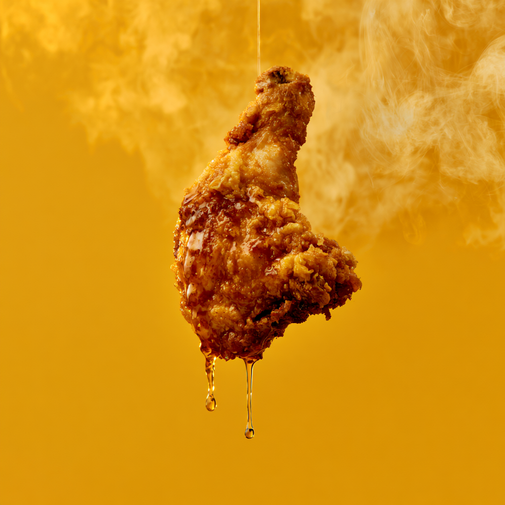 Fried chicken drumstick with dripping oil