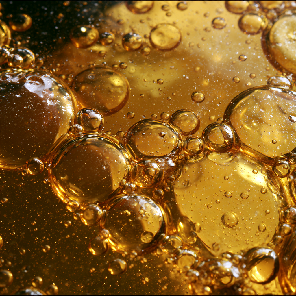 Macro view of airborne cooking oil droplets